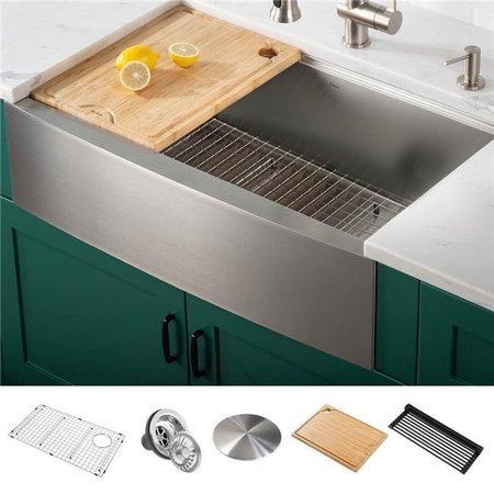 DANIEL KRAUS Kraus KWF210-33 33 in. Kore Workstation 16 Gauge Stainless Steel Single Bowl Farmhouse Kitchen Sink with Accessories - Pack of 5 KWF210-33